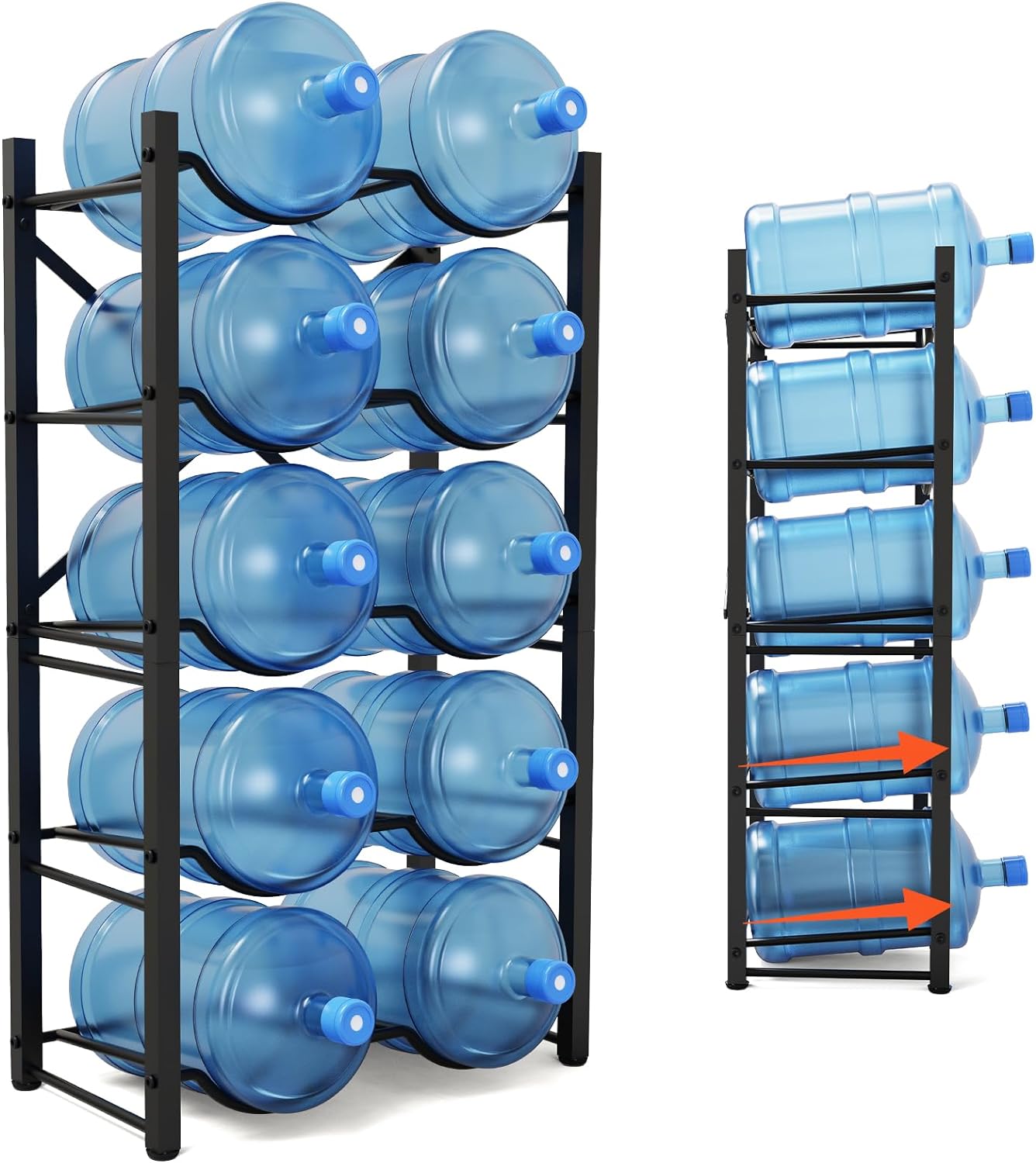 TOREVSIOR 5 Gallon Water Jug Holder, 5 Tier Water Bottle Organizer for 10 Bottles, Water Bottle Storage Rack for Home Kitchen, Office