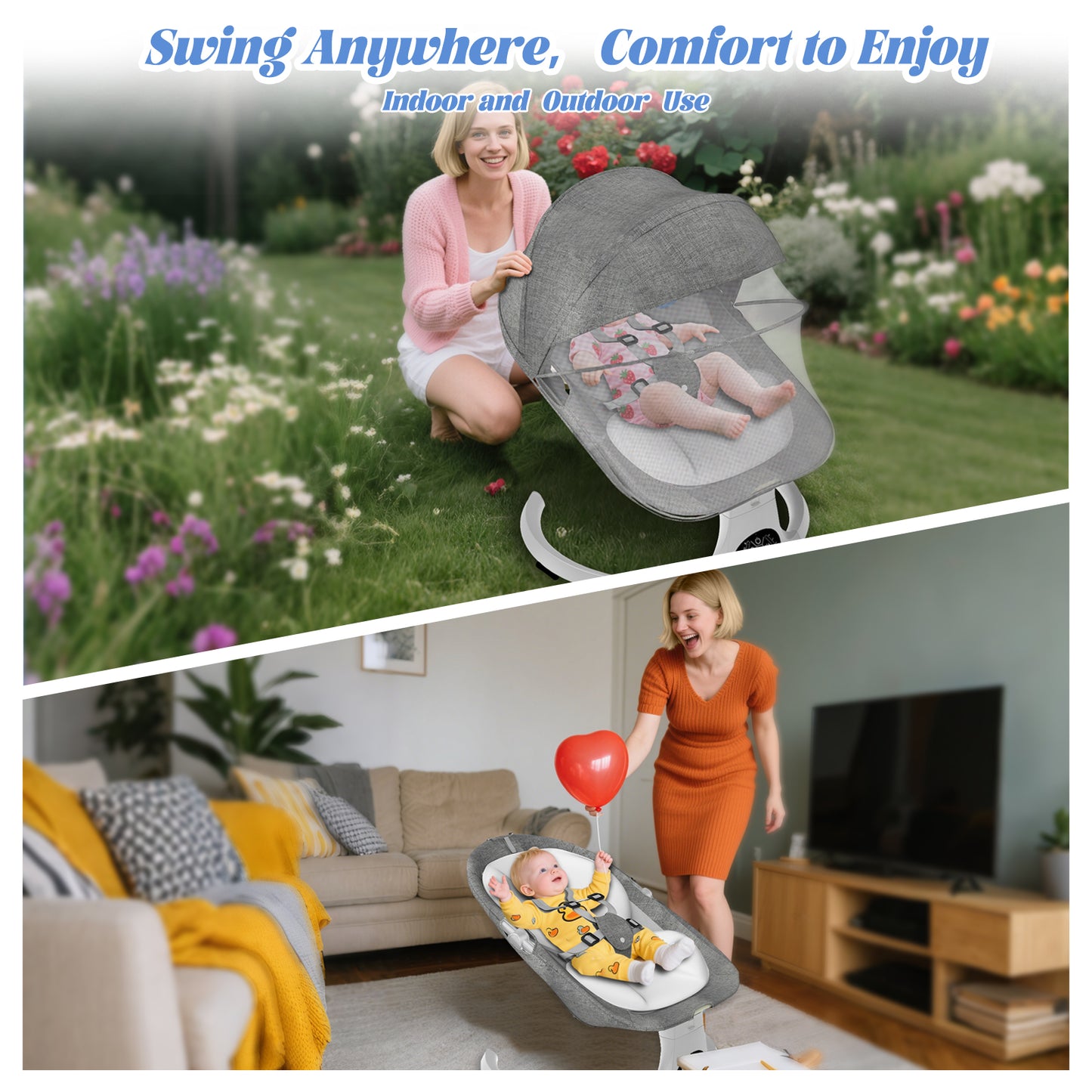 G TALECO GEAR Baby Swing for Infants, Portable Bouncer&Rocker with 5 Speeds, Bluetooth Control, Gray