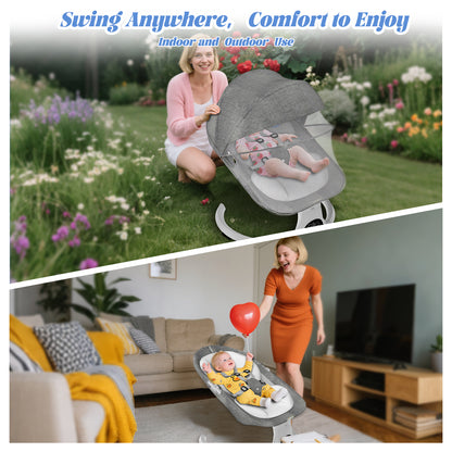 G TALECO GEAR Baby Swing for Infants, Portable Bouncer&Rocker with 5 Speeds, Bluetooth Control, Gray