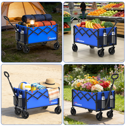 Yacona Wagons Carts Foldable, 350 lb Capacity Folding Wagon Cart with Wheels for Camping, Garden, Shopping, Blue