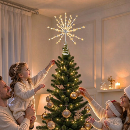 Yacona 15in Christmas Tree Star Topper with Lights, 150 LEDs Twinkling Tree Starburst Lights, Sliver