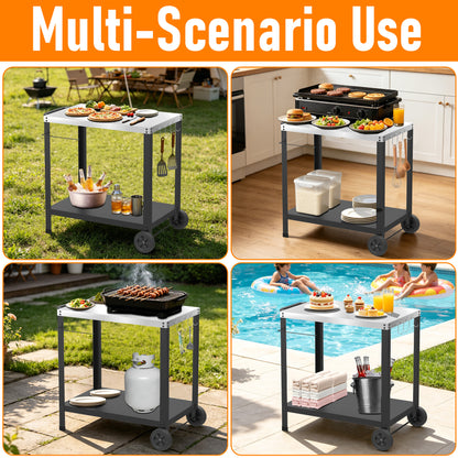 Yacona Outdoor Grill Cart for Blackstone Griddle, Stainless Steel Grill Tables for Outside, Kitchen Food Prep Table with Wheels, Pizza Oven Stand