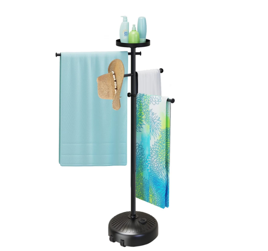 Yacona Pool Towel Rack Outdoor, Portable Towel Holder for Backyards, Standing Towel Rack with Wheels and Storage Built