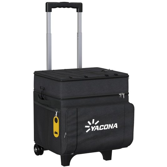 Yacona Rolling Cooler with Wheels, 50-Can Soft Collapsible Cooler Bag, Leakproof and Insulated, for Beach, Camping, Outdoor, Fishing, Black
