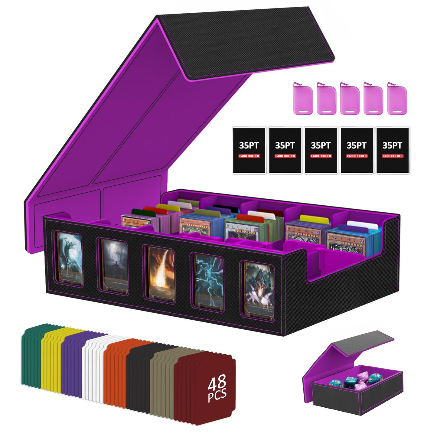 Trading Card Storage Box with Commander Display, 3900+ MTG Deck Box, 4-Row Portable commander deck box for MTG/TCG/Magic Cards and Sports Cards, Purple