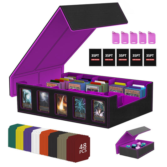 Trading Card Storage Box with Commander Display, 3900+ MTG Deck Box, 4-Row Portable commander deck box for MTG/TCG/Magic Cards and Sports Cards, Purple