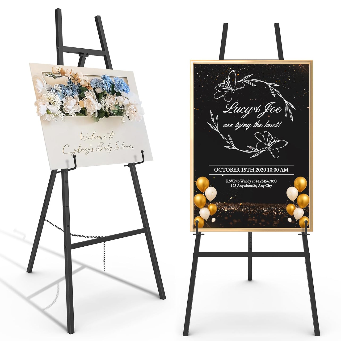 G TALECO GEAR Heavy Duty Gold Easel Stand for Sign, Portable Art Easel for Adults/Kids, Metal Tripod Display for Wedding Signs, Posters, Canvas Painting & Commercial Use, Black