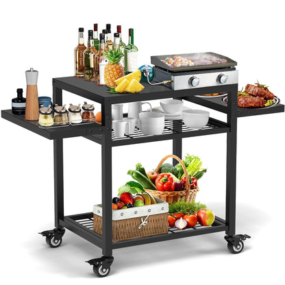 RAXSINYER Grill Table for Outside, Grill Cart with Three-Shelf, Outdoor Kitchen Island for BBQ Food Prep