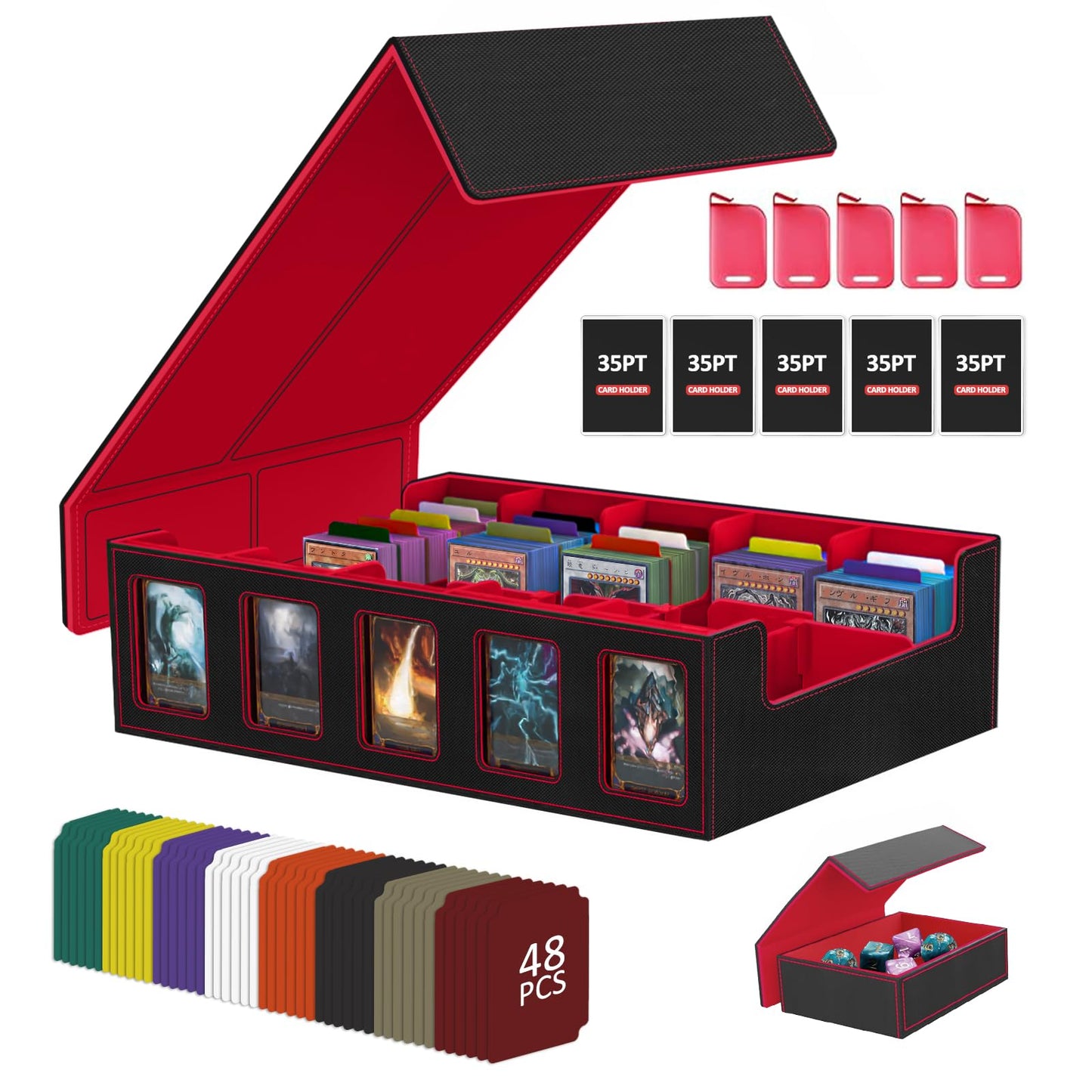 Trading Card Storage Box with Commander Display, 3200+ MTG Deck Box, 4-Row Portable commander deck box for MTG/TCG/Magic Cards and Sports Cards, Red