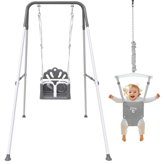 Semoprus Foldable Toddler Swing, Swing Set for Backyard, Portable Baby Swing Outdoor, Gray