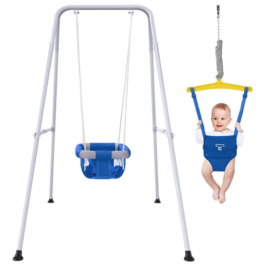 G TALECO GEAR 2-in-1 Baby Jumper and Swing, Indoor Outdoor Baby Swing for 6-24 Months Infant Toddler,Blue
