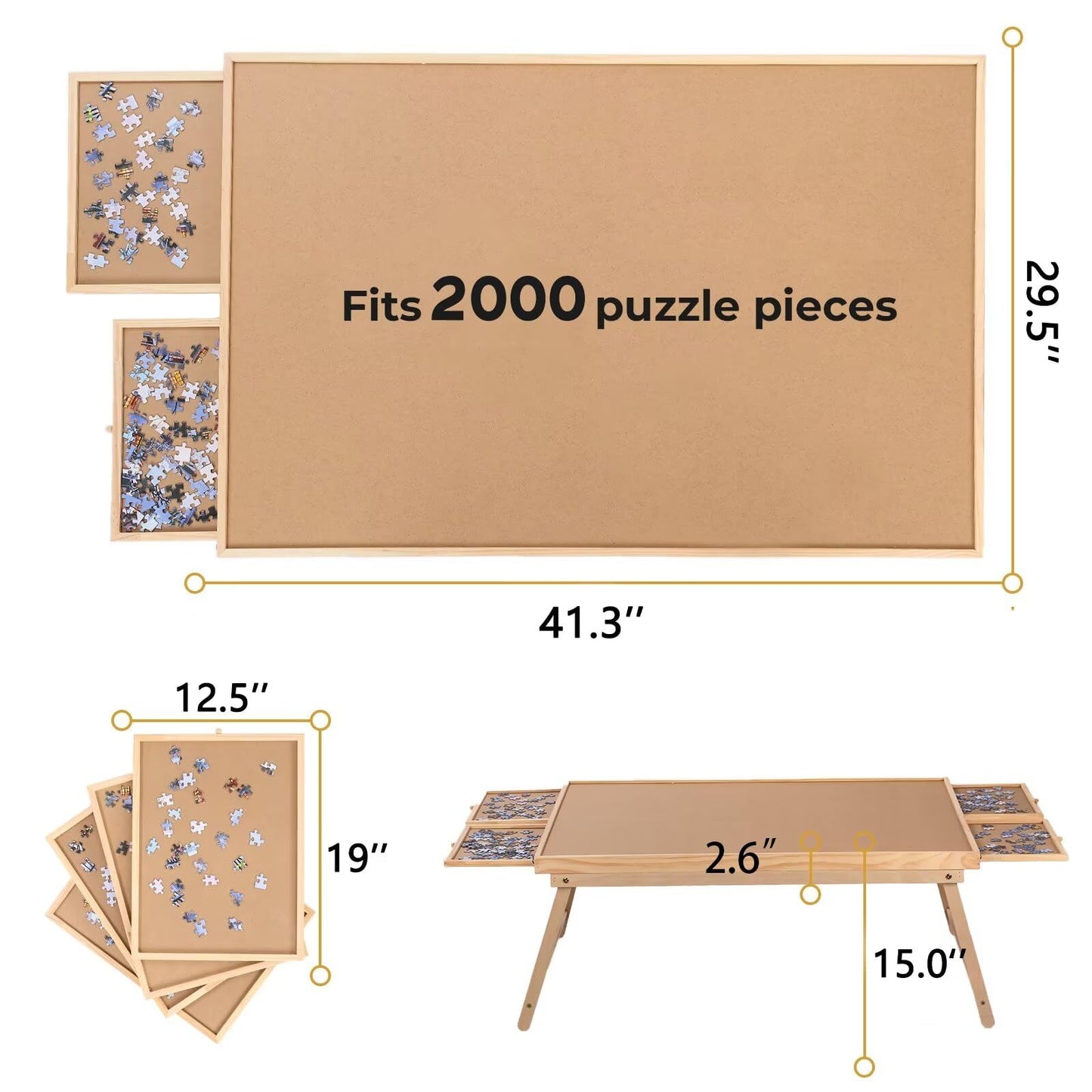 G TALECO GEAR Jigsaw Puzzle Table with Drawers, Legs and Cover, Wooden Puzzle Board for Adults 2000 Pieces, Puzzles Accessories, 41.3 "x 29.5"