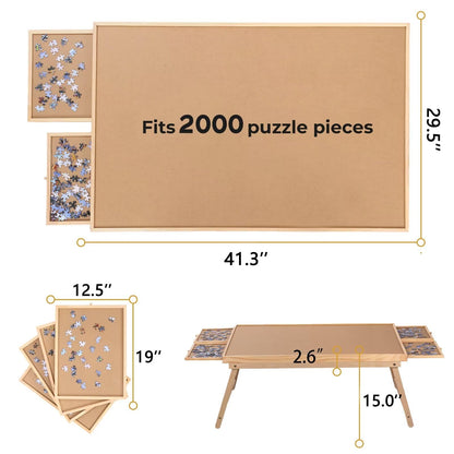 G TALECO GEAR Jigsaw Puzzle Table with Drawers, Legs and Cover, Wooden Puzzle Board for Adults 2000 Pieces, Puzzles Accessories, 41.3 "x 29.5"