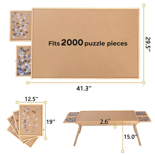 G TALECO GEAR Jigsaw Puzzle Table with Drawers, Legs and Cover, Wooden Puzzle Board for Adults 2000 Pieces, Puzzles Accessories, 41.3 "x 29.5"