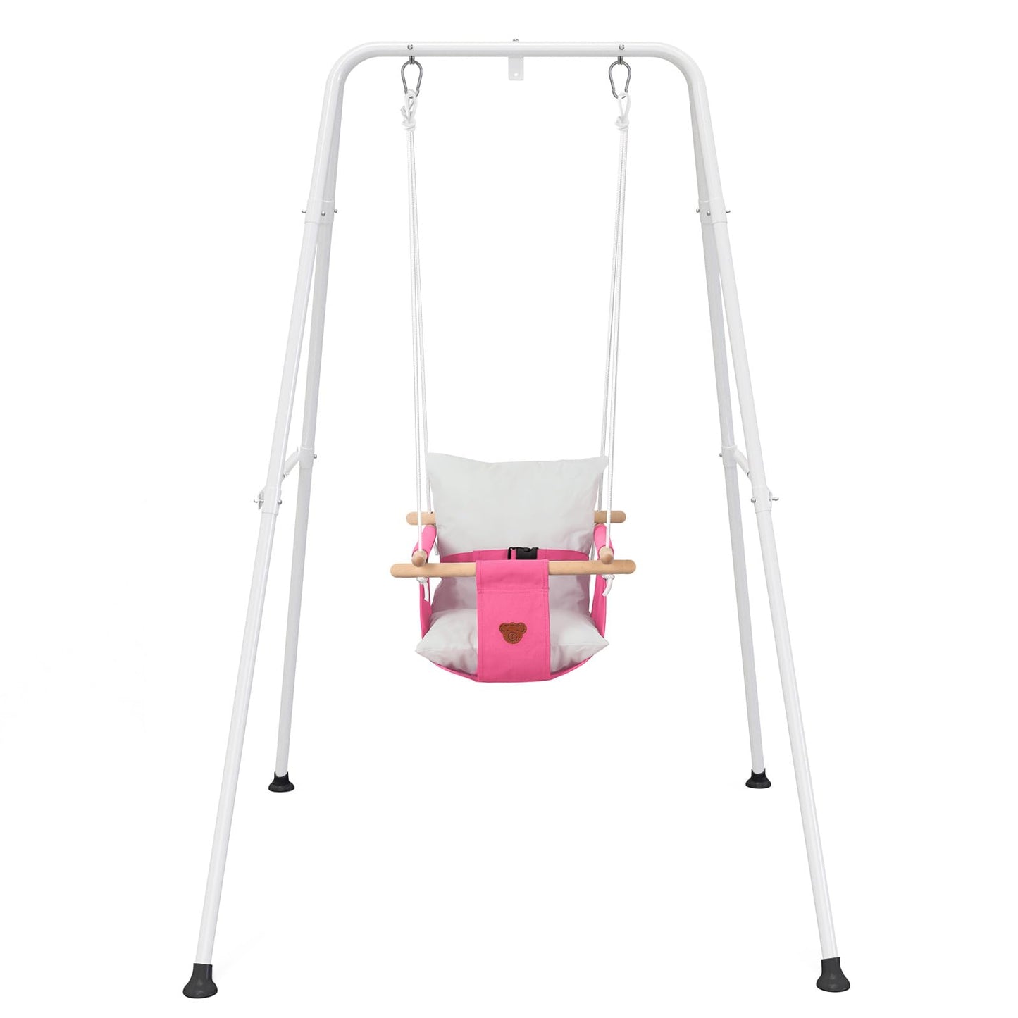 Toddler Swing Set with Canvas Cushion Seat, Baby Swing Outdoor Playset for Girl/Boy, Age 6-24 months, Pink