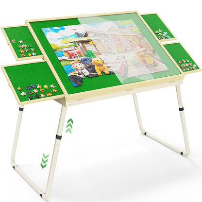 RAGOZONERY 1500 Pieces Puzzle Table with Drawers, Jigsaw Puzzle Board with Cover, Height Adjustable Puzzle Table for Adults, 35"x26"