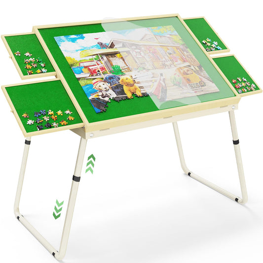 RAGOZONERY 1500 Pieces Puzzle Table with Drawers, Jigsaw Puzzle Board with Cover, Height Adjustable Puzzle Table for Adults, 35"x26"