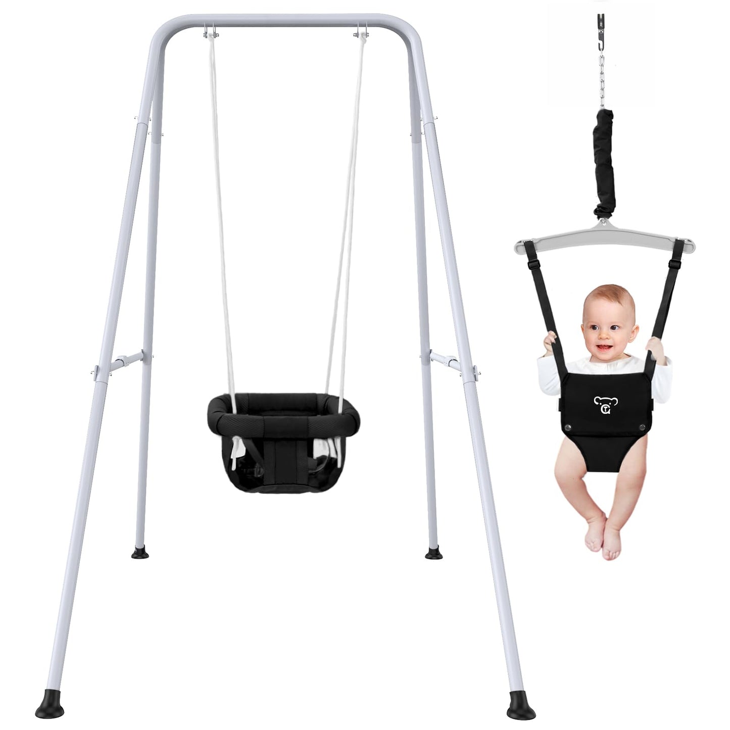 G TALECO GEAR 2-in-1 Baby Jumper and Swing, Indoor Outdoor Baby Swing for 6-24 Months Infant Toddler,Black
