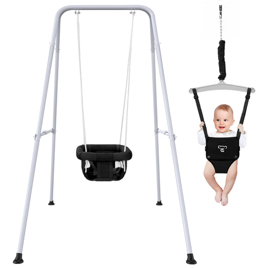 G TALECO GEAR 2-in-1 Baby Jumper and Swing, Indoor Outdoor Baby Swing for 6-24 Months Infant Toddler,Black