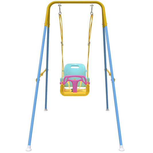 Semoprus Swing Sets for Backyard, Foldable Baby Swing Outdoor with Safety Harness, Indoor Toddler Swing, White & Green