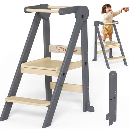 G TALECO GEAR Foldable Toddler Tower, Kitchen Kids Step Stool Helper, Standing Tower with 3 Adjustable Heights, Black