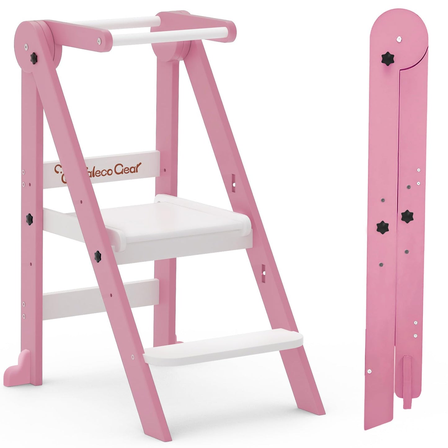 G TALECO GEAR Foldable Toddler Tower, Kitchen Kids Step Stool Helper, Standing Tower with 3 Adjustable Heights, Black