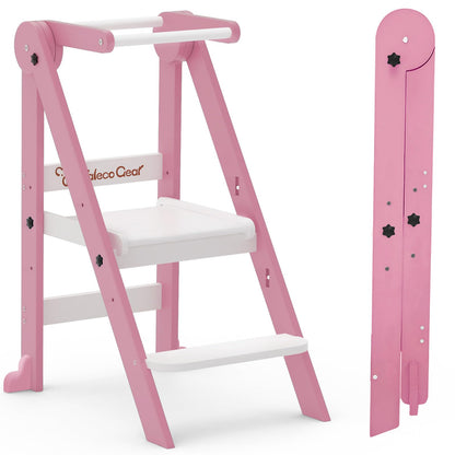 G TALECO GEAR Foldable Toddler Tower, Kitchen Kids Step Stool Helper, Standing Tower with 3 Adjustable Heights, Black