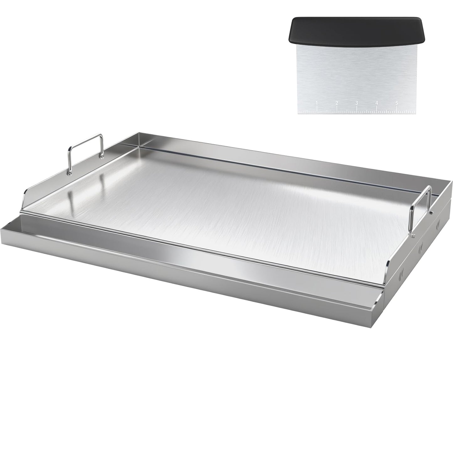 Yacona Stainless Steel Griddle for Gas Grill, Flat Top Griddle with Grease Groove, Stove Top Grill Pan for Camping, Tailgating, 23'' ×16''