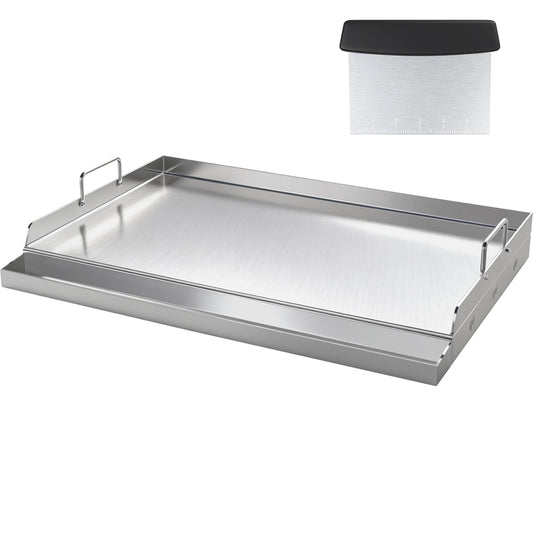 Yacona Stainless Steel Griddle for Gas Grill, Flat Top Griddle with Grease Groove, Stove Top Grill Pan for Camping, Tailgating, 23'' ×16''