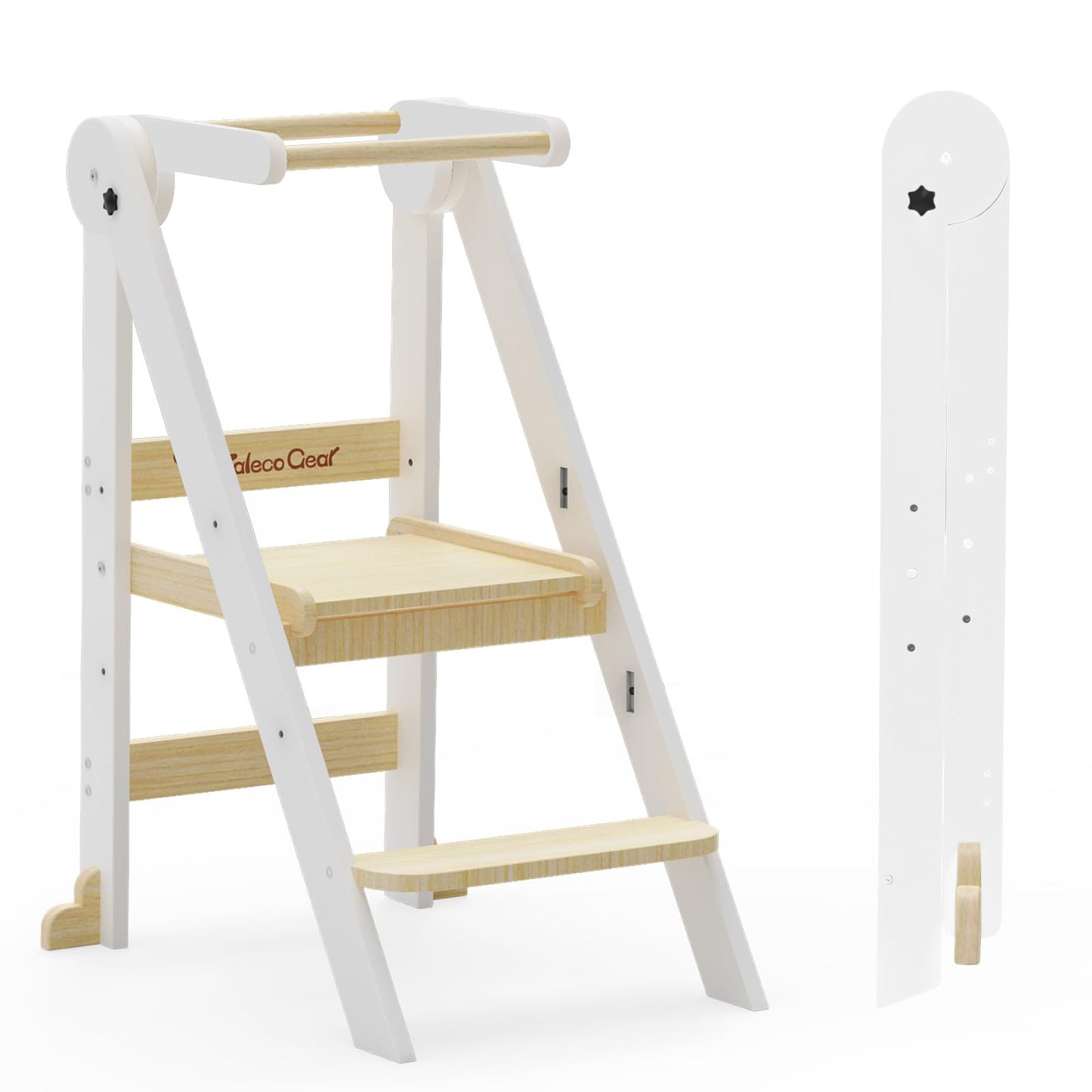 G TALECO GEAR Foldable Toddler Tower, Kitchen Kids Step Stool Helper, Standing Tower with 3 Adjustable Heights, Black