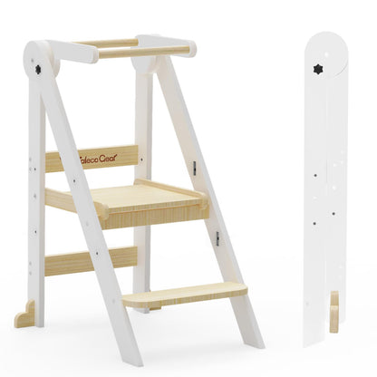 G TALECO GEAR Foldable Toddler Tower, Kitchen Kids Step Stool Helper, Standing Tower with 3 Adjustable Heights, Black