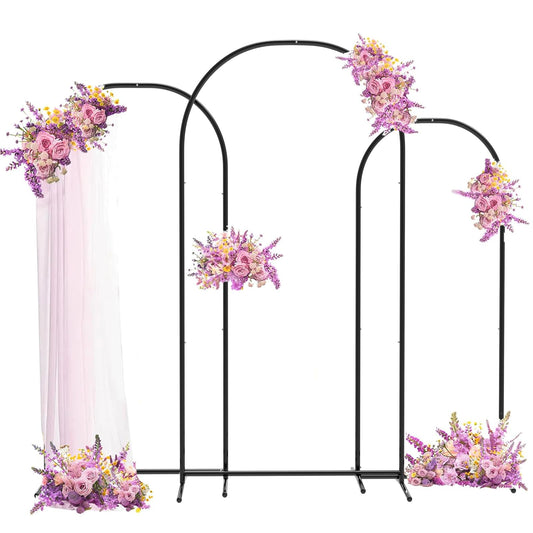 Yacona Metal Arch Backdrop Stand, Set of 3 Balloon Wedding Arch Kit, Wedding Arches Frame for Ceremony (6ft, 5ft, 4ft), Black