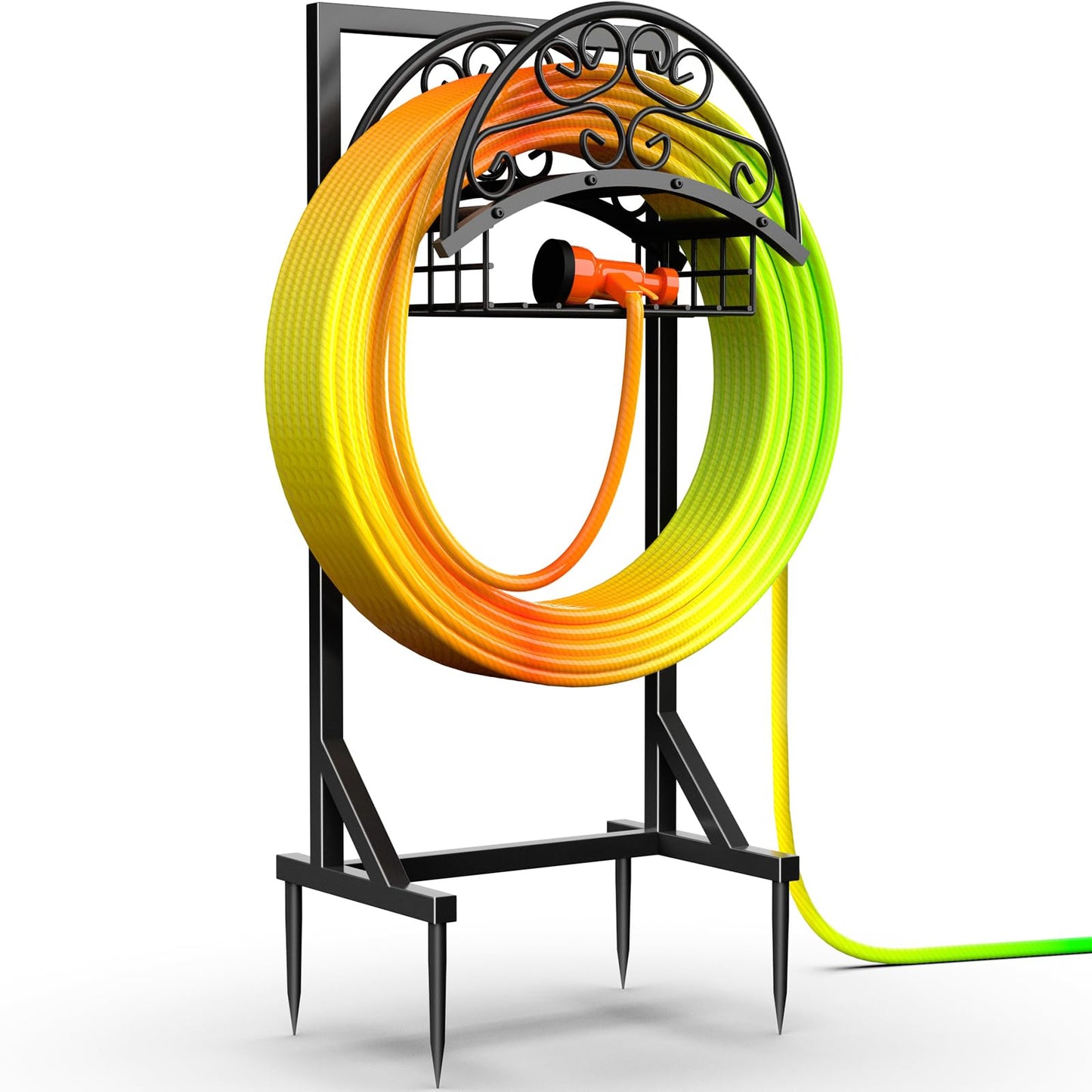 Garden Hose Holder, Heavy Duty Freestanding Hose Reel Hanger for Outside, Supports 160-Feet Hose, Black