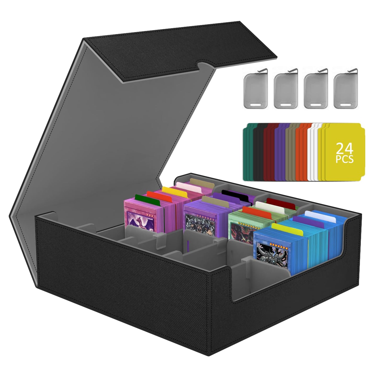 Trading Card Storage Box with Commander Display, 3200+ MTG Deck Box, 4-Row Portable commander deck box for MTG/TCG/Magic Cards and Sports Cards, Gray