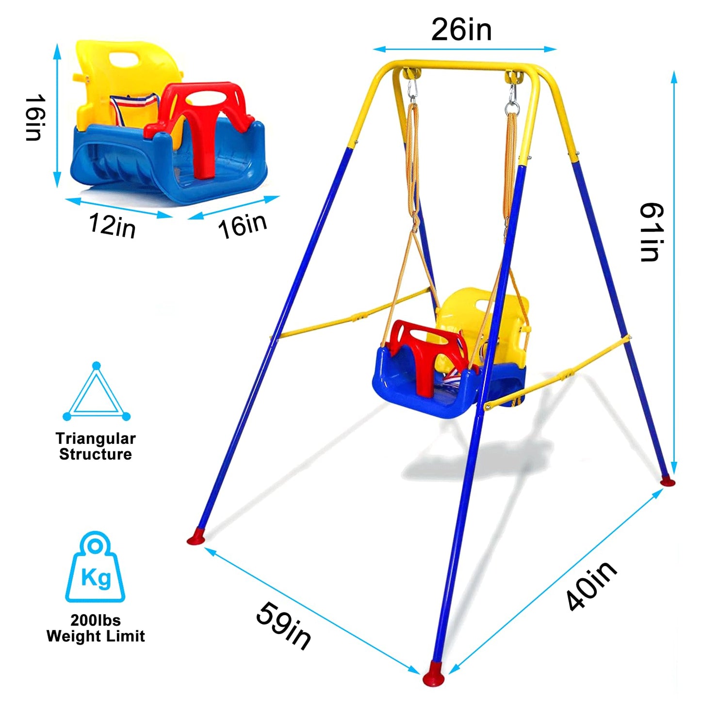 G TALECO GEAR 3-in-1 Toddler Swing Sets for Backyard, Comfy Baby Swing Outdoor Indoor, Kids Swing with Metal Stand, Blue