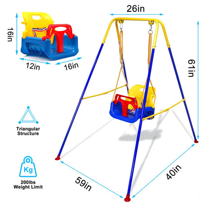 G TALECO GEAR 3-in-1 Toddler Swing Sets for Backyard, Comfy Baby Swing Outdoor Indoor, Kids Swing with Metal Stand, Blue