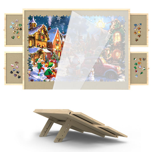 1500 Piece Puzzle Board with Drawers and Cover, Adjustable Tilting Puzzle Board, Portable Wooden Jigsaw Puzzle Table for Adults as a Gift