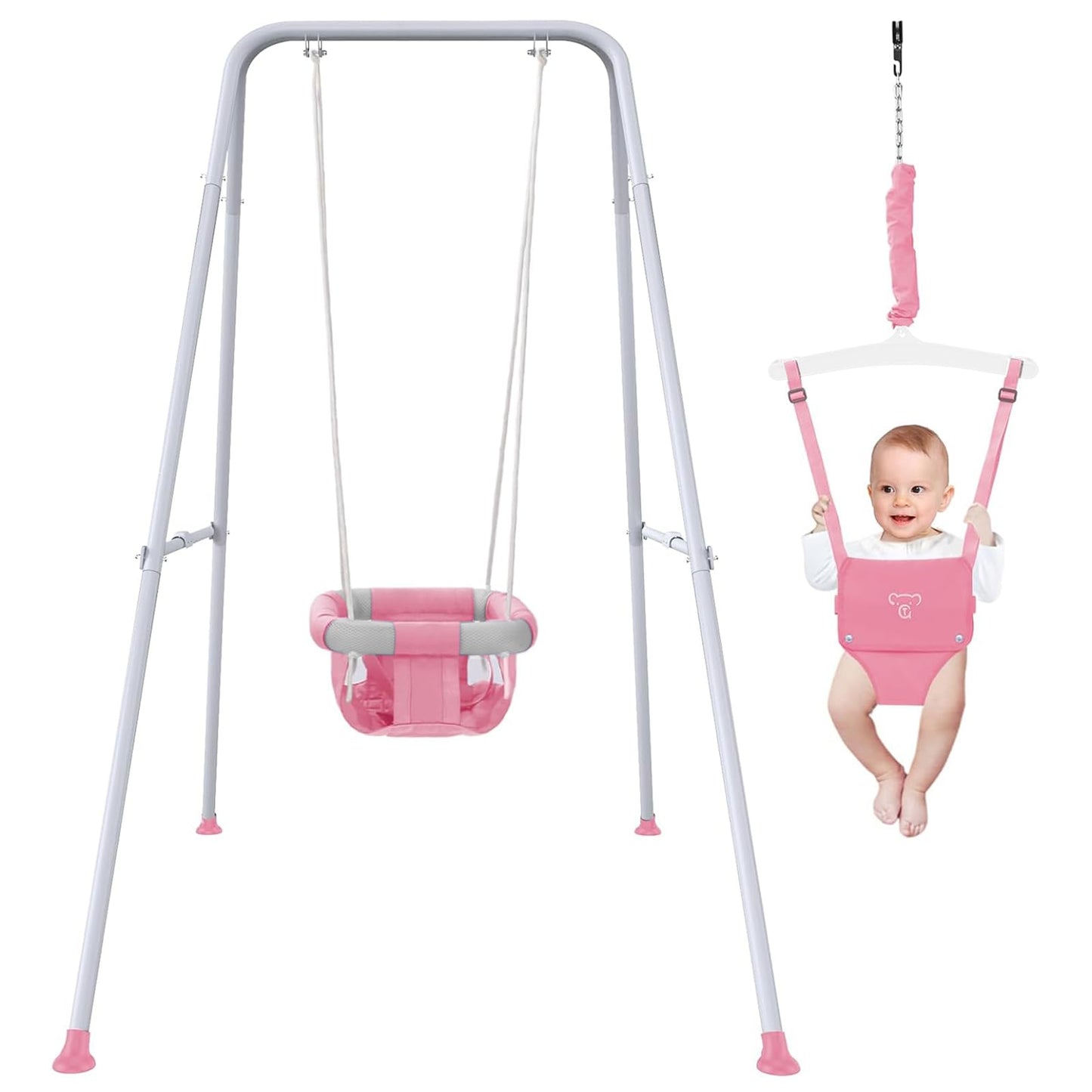 G TALECO GEAR 2-in-1 Baby Jumper and Swing, Indoor Outdoor Baby Swing for 6-24 Months Infant Toddler,Pink