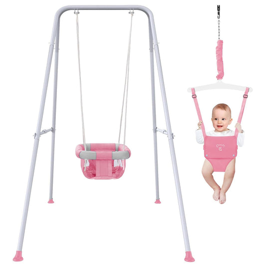 G TALECO GEAR 2-in-1 Baby Jumper and Swing, Indoor Outdoor Baby Swing for 6-24 Months Infant Toddler,Pink