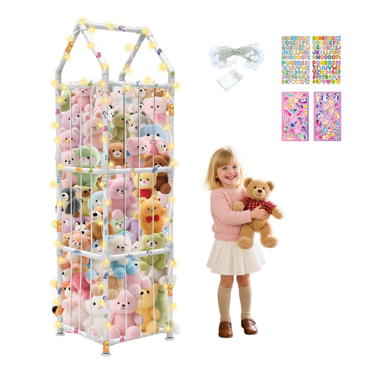 G TALECO GEAR Stuffed Animal Storage Zoo Extra Large Stuffed Animal Holder Space Save Toy Organizer with Wheels for Nursery Playroom Bedroom, White