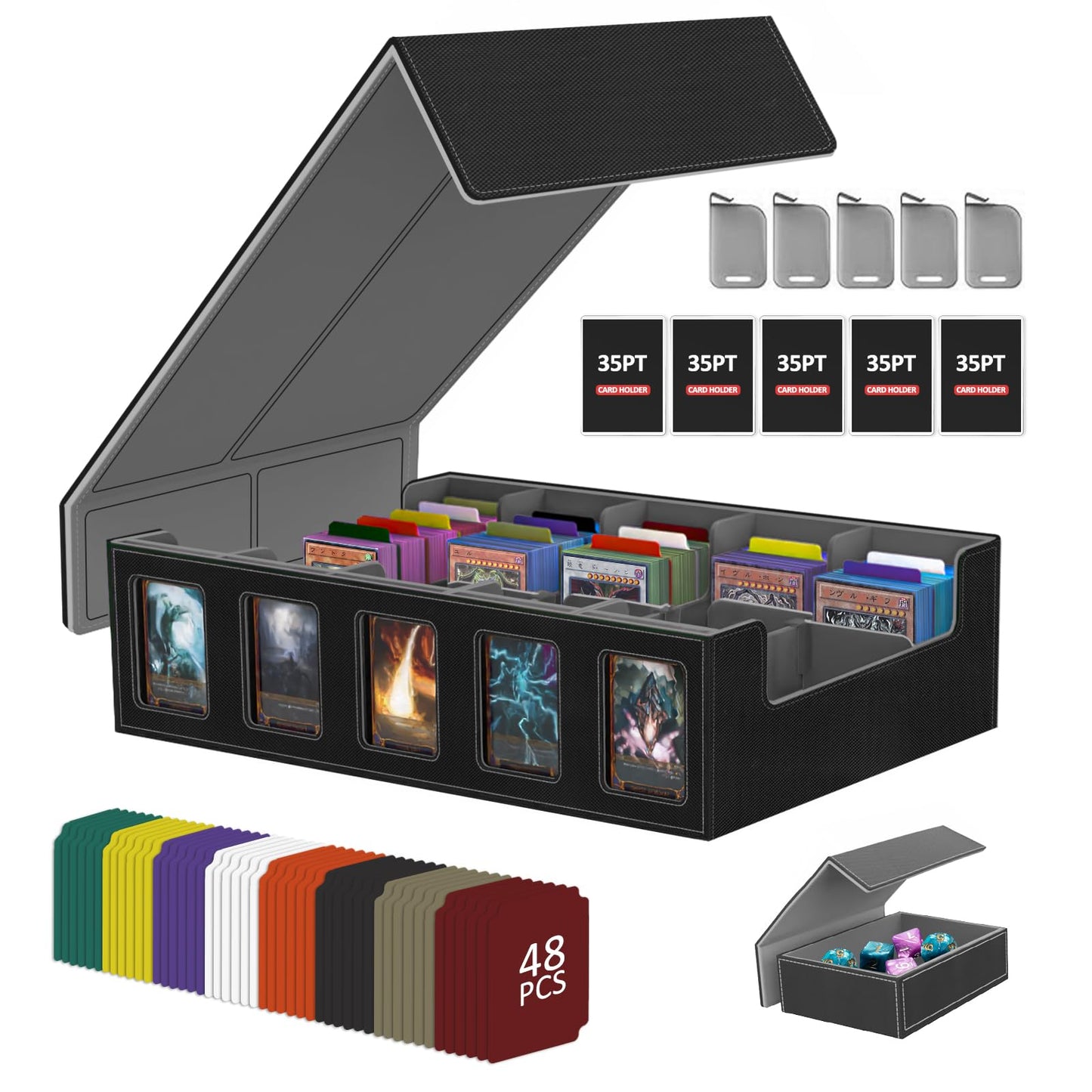 Trading Card Storage Box with Commander Display, 3900+ MTG Deck Box, 4-Row Portable commander deck box for MTG/TCG/Magic Cards and Sports Cards, Gray