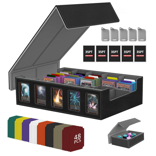 Trading Card Storage Box with Commander Display, 3900+ MTG Deck Box, 4-Row Portable commander deck box for MTG/TCG/Magic Cards and Sports Cards, Gray