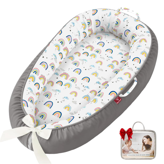 Baby Lounger - Baby Lounger for Newborn, 0-24 Months, Infant Lounger for Home and Travel, Soft Cotton, Baby Nest Lounger, Newborn Babies Essentials Gifts, Rainbow(Lounger Cover Included)