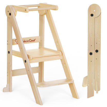 G TALECO GEAR Foldable Toddler Tower, Kitchen Kids Step Stool Helper, Standing Tower with 3 Adjustable Heights, Black