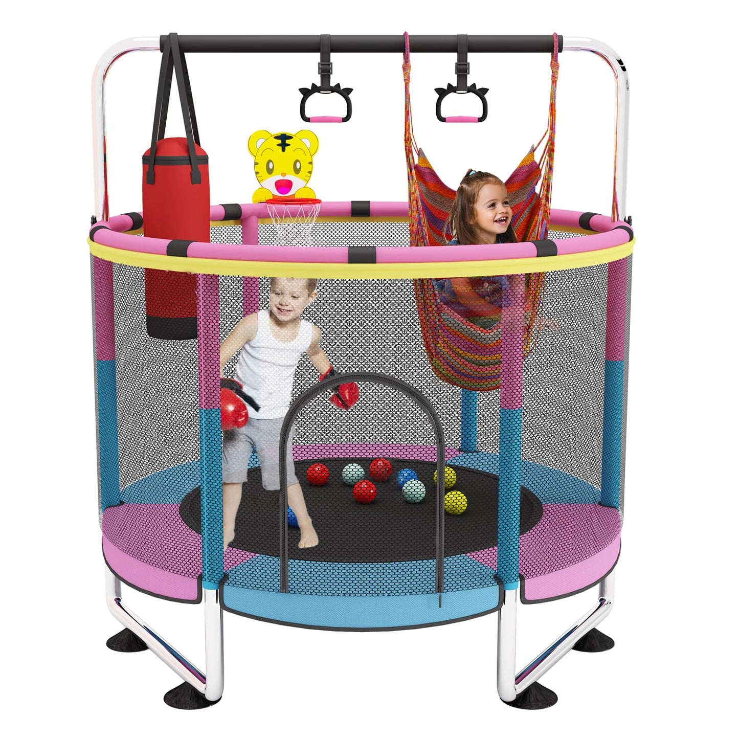 G TALECO GEAR 5 FT Indoor Trampoline for Kids 3-6, Outdoor Toddler Trampoline with Enclosure Net and Toys, 440lbs