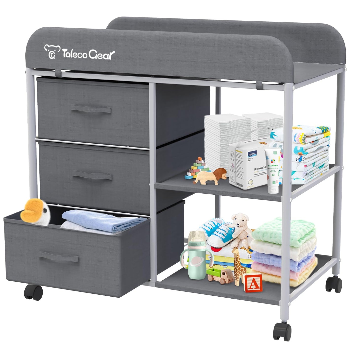 G TALECO GEAR Baby Changing Table, Portable Diaper Changing Station with Wheels, Nursery Organizer for Newborn and Infant, Light Gray,Dark Gray,Pink,Blue