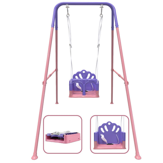 Semoprus Swing Sets for Backyard, Foldable Baby Swing Outdoor with Safety Harness, Indoor Toddler Swing Pink & Purple