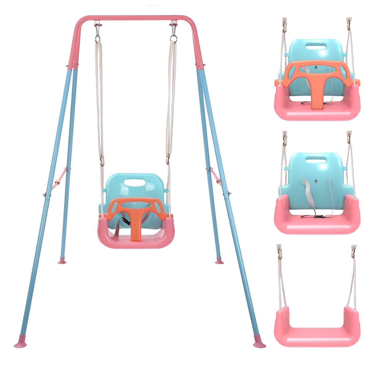 G TALECO GEAR 3-in-1 Toddler Swing Sets for Backyard, Comfy Baby Swing Outdoor Indoor, Kids Swing with Metal Stand, Pink