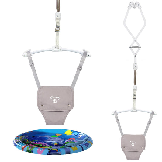 Baby Jumpers and Bouncers, Protable Jumper Doorway with Water Mat, Easy to Assemble, Jumper for Baby Boys/Girls, Gray,Pink