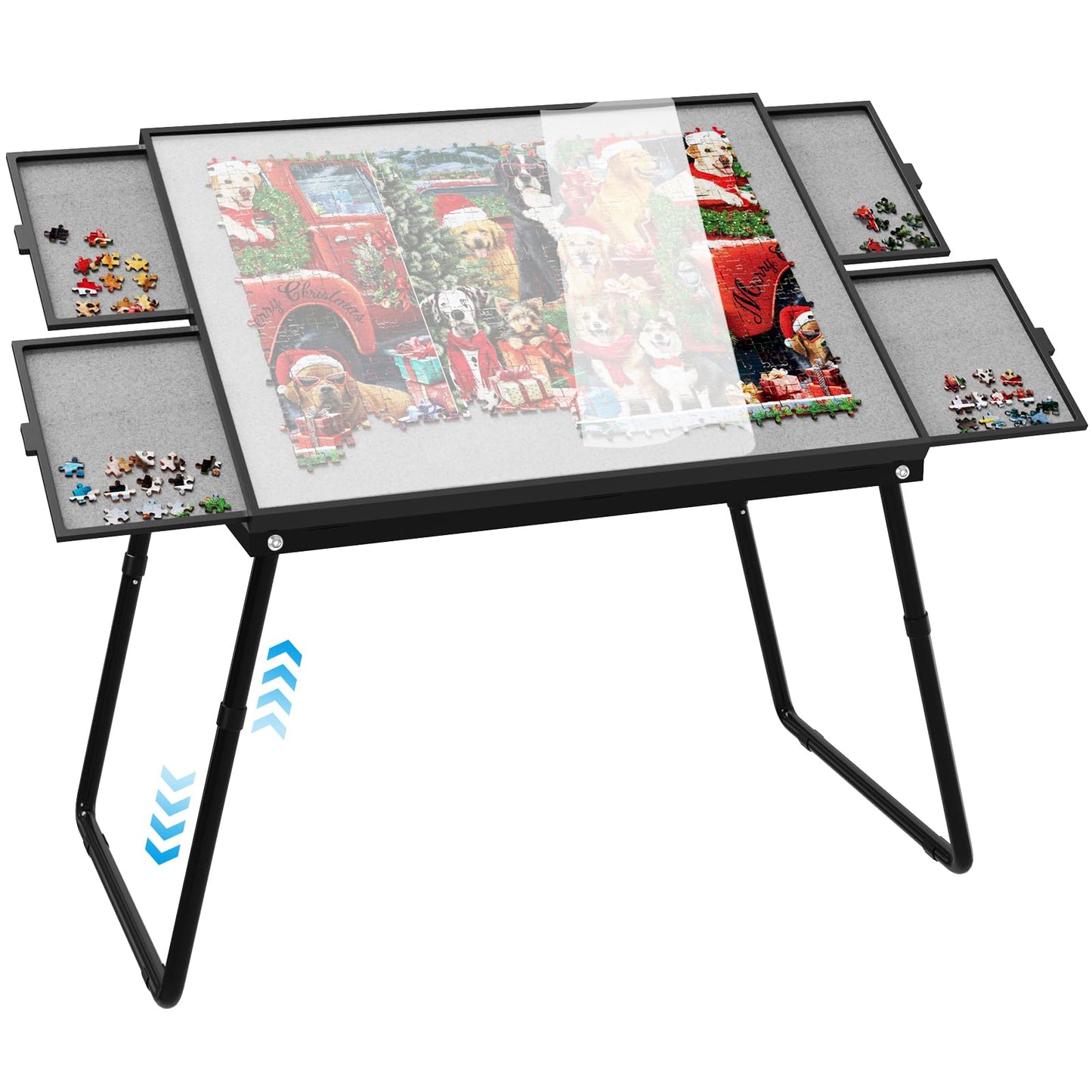 1500-Piece Puzzle Table with 4 Drawers, Adjustable 5-Angle Tilt, Felt Surface Board at 26in Height, Folding Legs & Cover, Adult Jigsaw Accessories, Gift for Mom